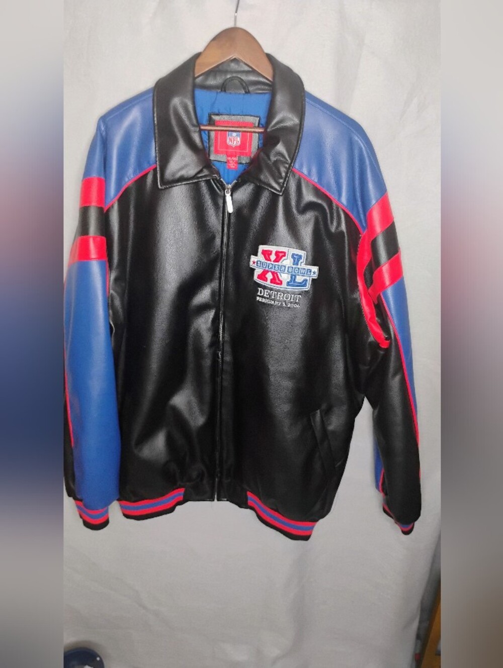 Super Bowl XL 2006 Detroit Faux Leather Jacket Adult Size XXL Full Zip